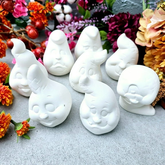 Gathering of Ghosts (8) 4" IN STOCK Ceramic Bisque Ready To Paint Pottery