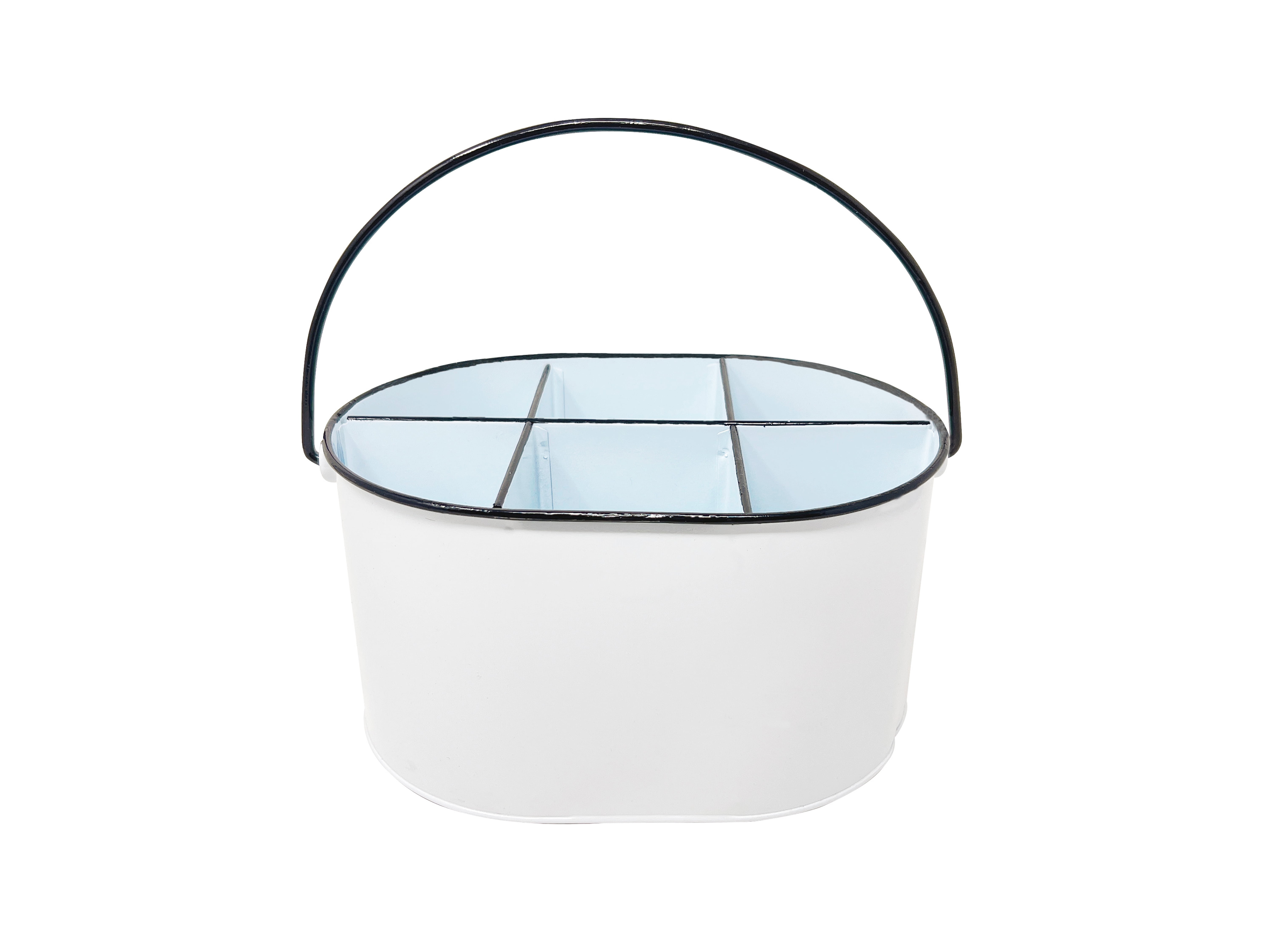 Gathery Designs White Metal Caddy Divided 6 Compartments Basket Storage Bin with Metal Handle for Home, Kitchen, Wedding, Party, Events and More