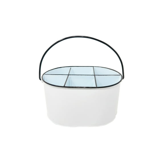 Gathery Designs White Metal Caddy Divided 6 Compartments Basket Storage Bin with Metal Handle for Home, Kitchen, Wedding, Party, Events and More