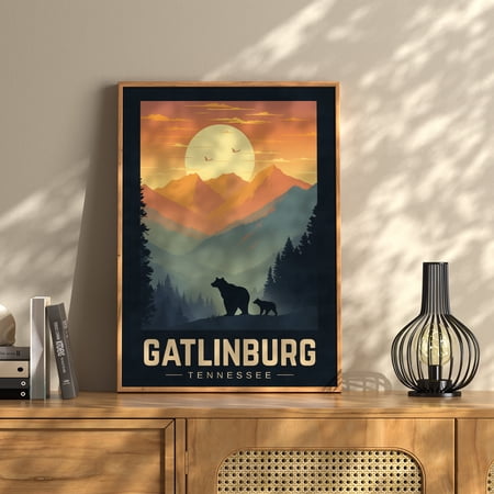Gatlinburg Poster Vintage Tennessee Travel Poster Smoky Mountains Wall Art Tn Cabin Decor Hiker Gift , Poster Print Only