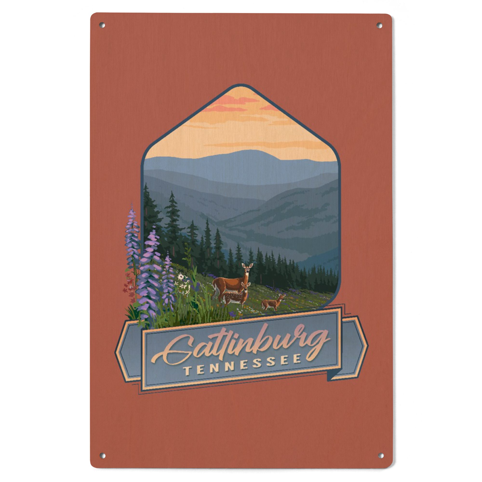 Rustic Tennessee. Sign Gatlinburg, Tennessee, Deer and Spring Flowers, Contour Birch Wood Wall ...