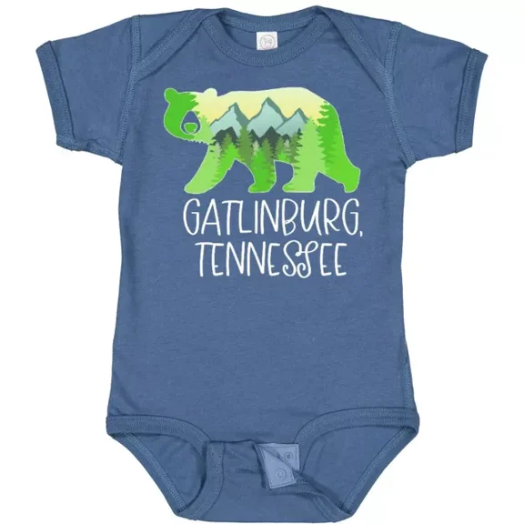 Gatlinburg, Tennessee- Mountains And Bear Shape Baby Bodysuit State Jc Bodysuit Cute Baby Onesie, BABY BODYSUIT LAT 4424