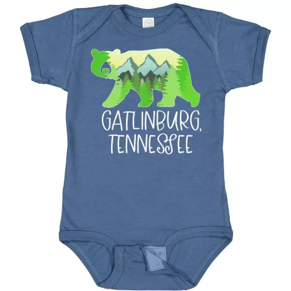 Gatlinburg, Tennessee- Mountains And Bear Shape Baby Bodysuit State Jc Bodysuit Cute Baby Onesie, BABY BODYSUIT LAT 4424