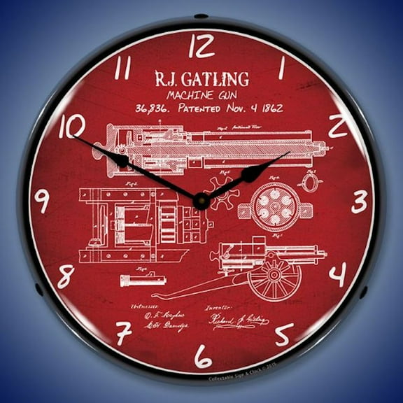Gatling Gun Patent Wall Clock, Lighted