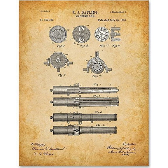 Gatling Machine Gun - 11x14 Unframed Patent Print - Great Gift for Gun and Civil War Enthusiast