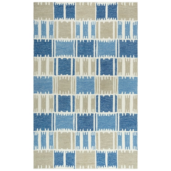 Gatney Rugs Bloque Area Rug TET102 Blue/Beige Squares Blocks 7' 9" x 9' 9" Rectangle