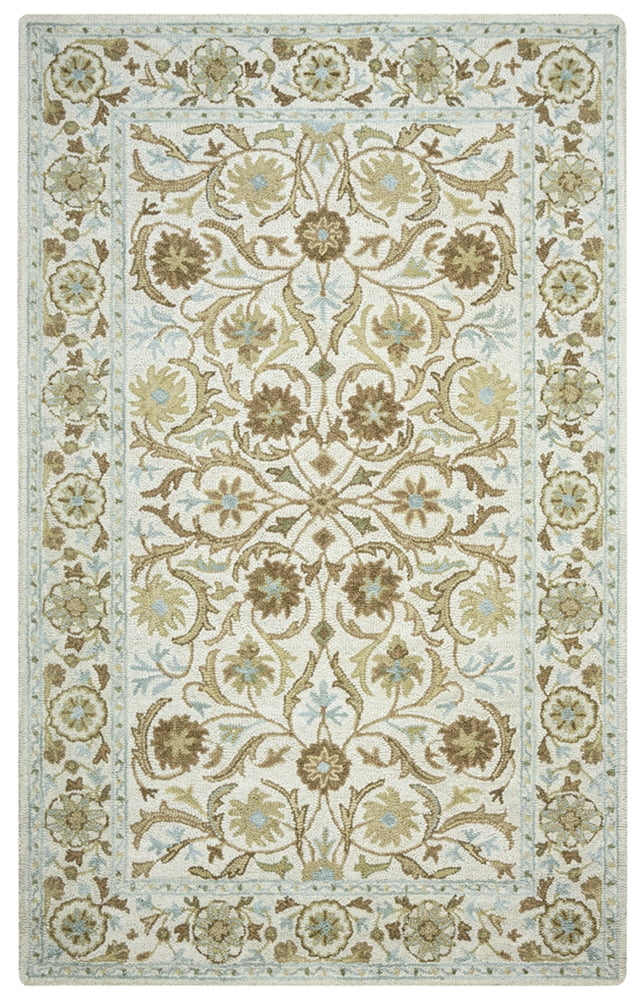 Handmade Blue and Beige Floral Wool Runner Rug