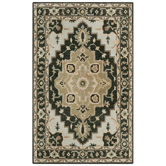 Gatney Rugs Walbin Area Rug A01102 Black Bulbs Vines 5' x 7' 6" Rectangle