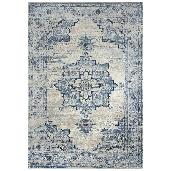 Gatney Rugs Wilhelm Area Rug EN7350 Blue Bordered Lines 8' x 10' Rectangle