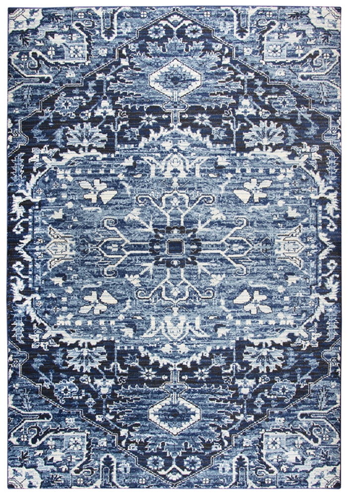 Blue and White Tufted Medallion Synthetic Area Rug