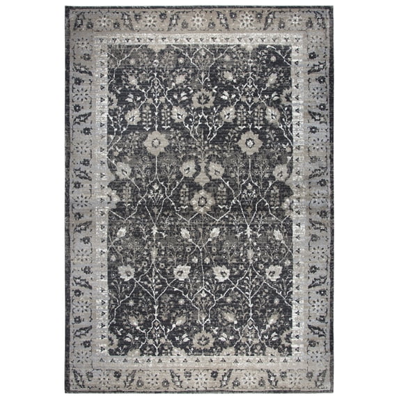 Gatney Rugs Woodwind Area Rug PN6966 Black Vines Petals 3' 3" x 5' 3" Rectangle