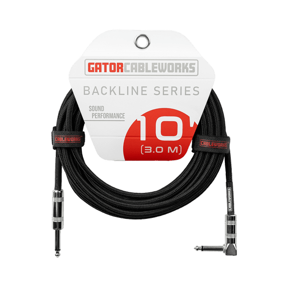 Gator 10' Backline Braided Instrument Cable, Black Straight to Angle