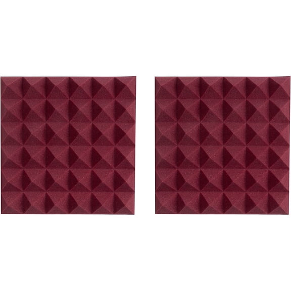 Gator GFW-ACPNL1212P-2PK Pair of 2 Inch - Thick Acoustic Foam Pyramid Panels 12x12 Burgundy