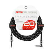 Gator 20 Backline Braided Instrument Cable, Black/Gray Straight to Angle