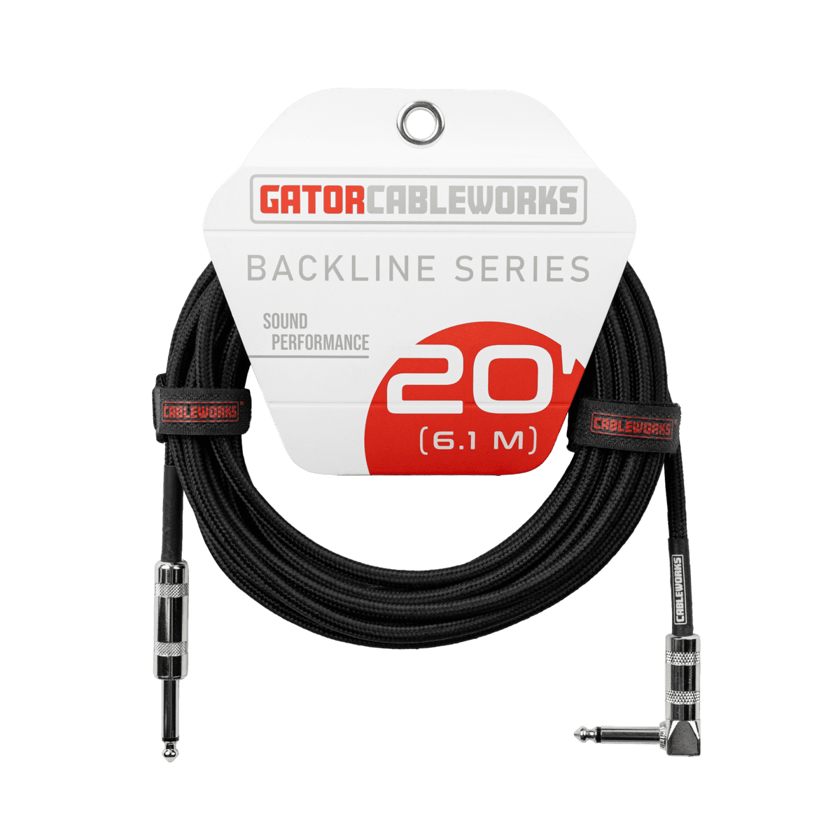 Gator 20' Backline Braided Instrument Cable, Black Straight to Angle