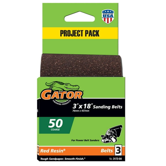 Gator 3-Inch x 18-Inch Red Resin Multi-Surface Sanding Belt 50-Grit, 3 Pack, 3173-04
