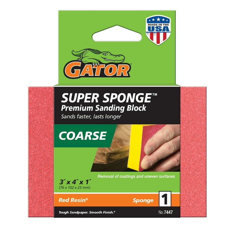 Gator 3-Inch x 4-Inch x 1-Inch Red Resin Multi-Surface Sanding Sponge 60  Grit 1 Pack