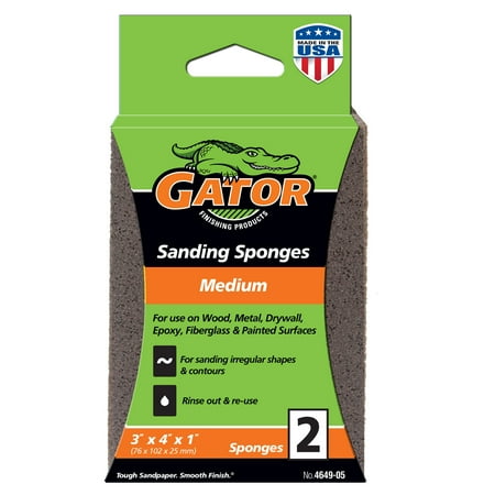 Gator 464905 3 in x 4 in x 1 in Medium Grit Sanding Sponges, 2 Pieces