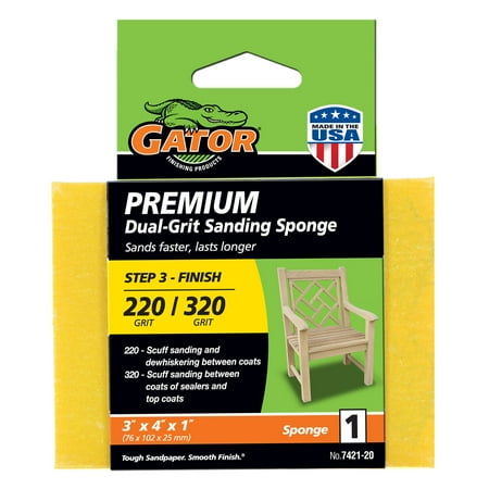 Gator 3"x 4"x 1"Premium Dual-Grit 220/320 Grit Sanding Sponge Block
