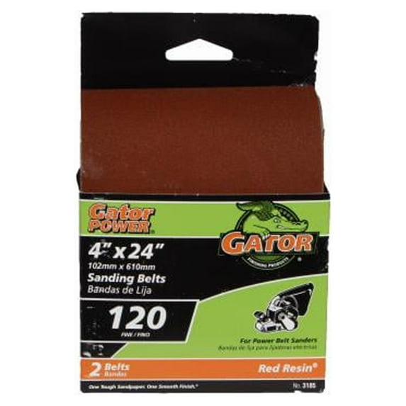 Gator 3185 Sanding Belts, Aluminum Oxide, 120-Grit, 4 x 24 In., 2-Pk. - Quantity 5