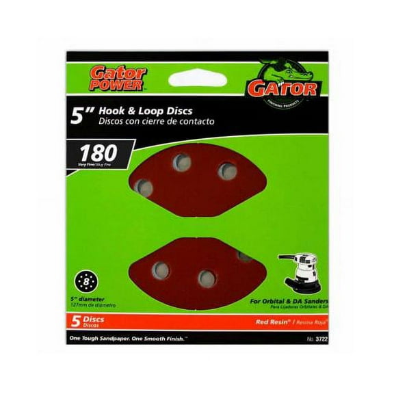 Gator 3722 Sanding Disc, 5 in Dia, 180 Grit, Very Fine, Aluminum Oxide Abrasive, Vented