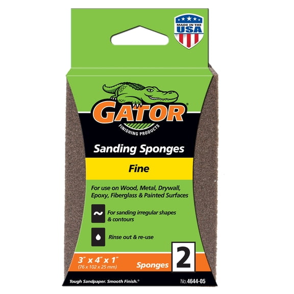 Gator 464405 3 in x 4 in x 1 in Fine Grit Sanding Sponges, 2 Pieces