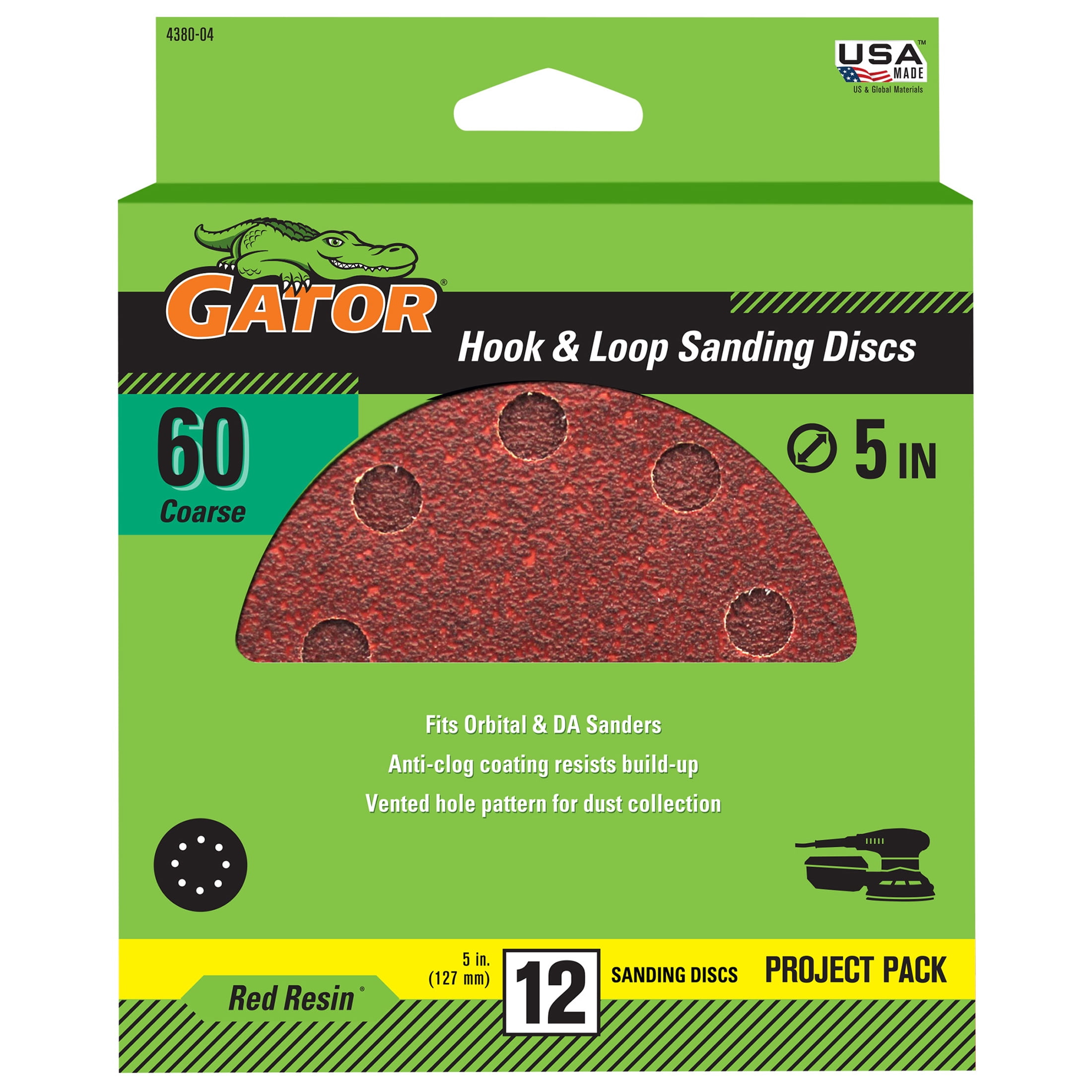 Gator 5-Inch 8-Hole Red Resin Hook and Loop Sanding Discs