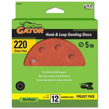 Gator 5-Inch 8-Hole Red Resin Multi-Surface Hook and Loop Sanding Discs, 220-Grit, 12 pack