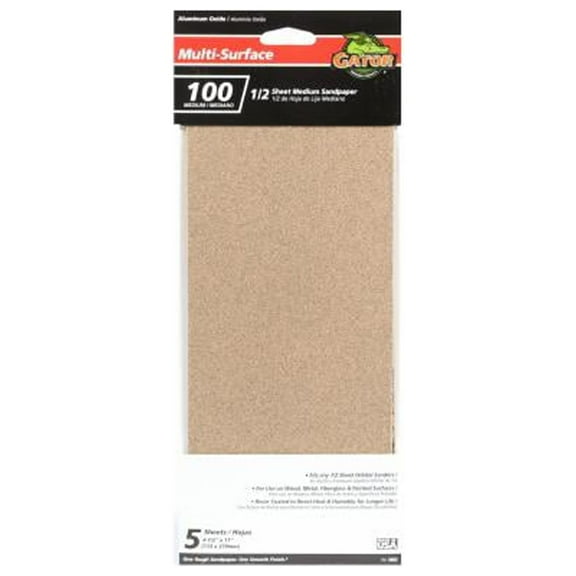 Gator 5052 5-Pk., 1/2-Sheet 100-Grit Sandpaper - Quantity 10