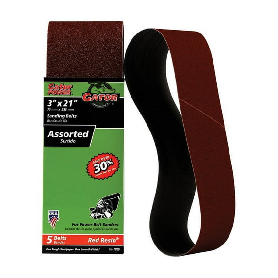 Gator 7020 Sanding Belt, 21 in L, 3 in W, Aluminum Oxide, For Bench Top Sanders and Power Belt Sanders