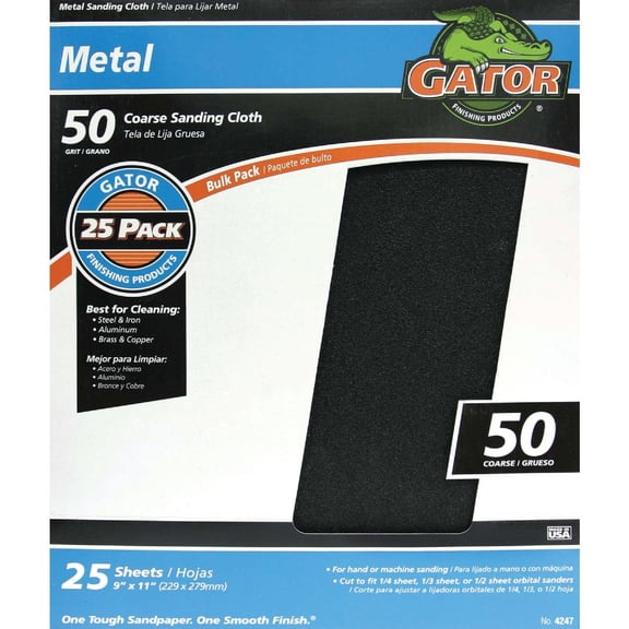 Gator 9" x 11" Emery Cloth Sanding Sheets, 50 Grit, 25 Pack
