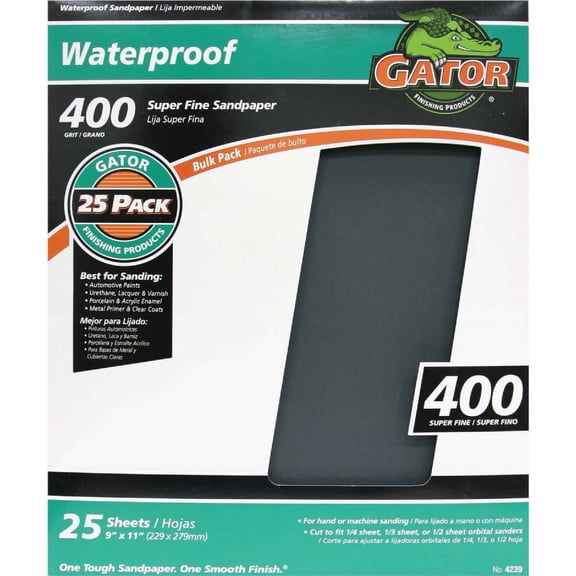 Gator 9" x 11" Waterproof Sanding Sheets, 400 Grit, 25 Pack