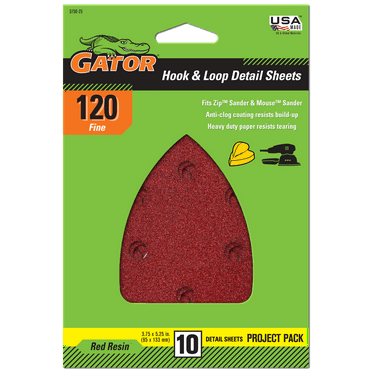 Gator Red Resin Hook and Loop Mouse Detail Sanding Sheets, 120-Grit, 10-Pack, 3750-25