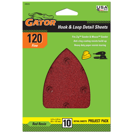 Gator Red Resin Hook and Loop Mouse Detail Sanding Sheets, 120-Grit, 10-Pack, 3750-25