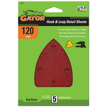 Gator Red Resin Hook and Loop Mouse Detail Sanding Sheets, 120-Grit, 5-Pack, 3754-25