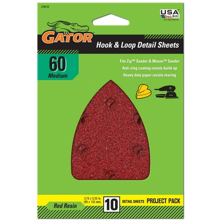 Gator Red Resin Hook and Loop Mouse Detail Sanding Sheets, 60-Grit, 5-Pack, 3748-25