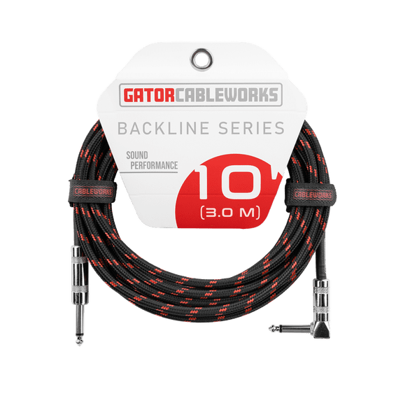 Gator Backline Braided Instrument Cable, Straight to Angle Black/Red - 10 Foot