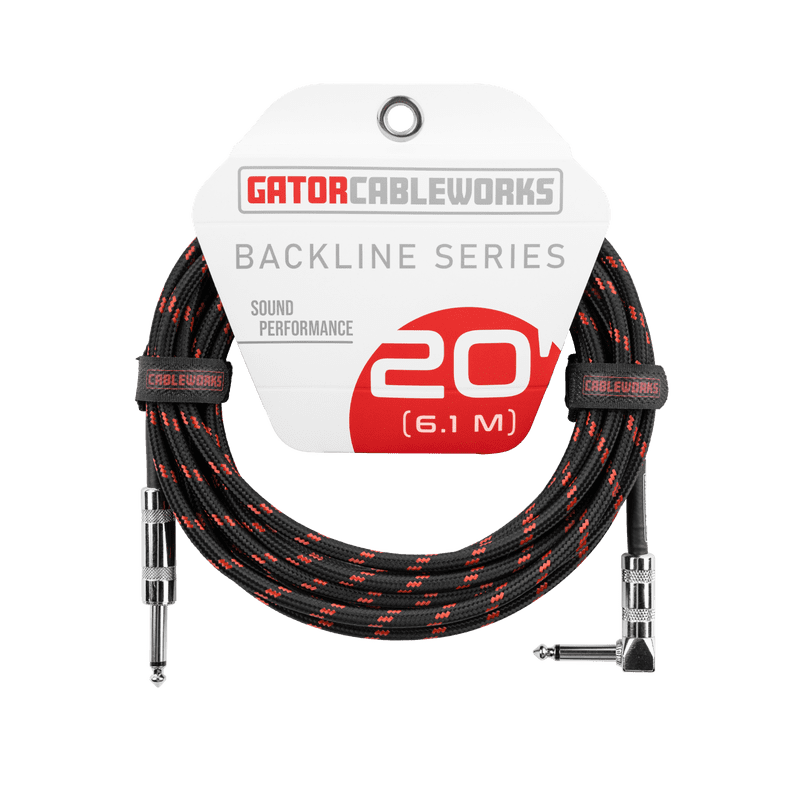 Gator Backline Braided Instrument Cable, Straight to Angle Black/Red - 20 Foot