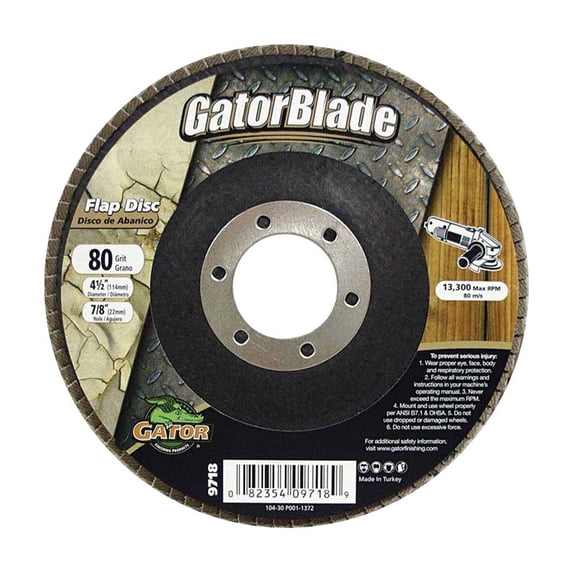 Gator 9718 Abrasive Flap Disc, 4-1/2 in Dia, 80 Grit, Medium, Zirconium Oxide Abrasive, Fiberglass Backing