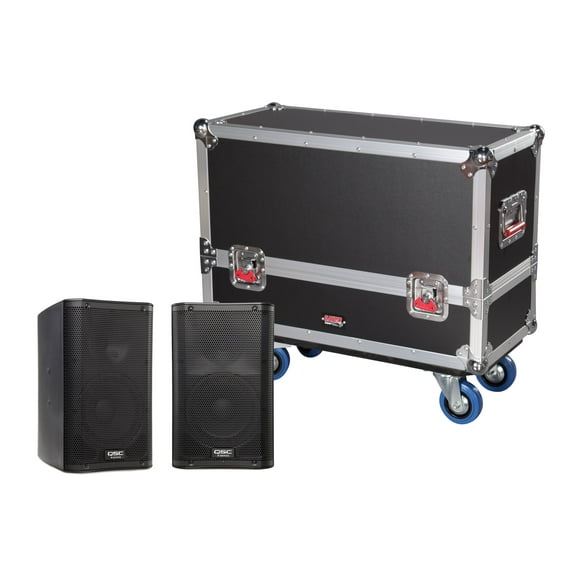 Gator Cases G-TOUR Series ATA Style Road Case for (2) QSC K8 Speaker Cabinets with Cable Storage and Heavy Duty 4" Casters (G-TOUR SPKR-2K8)