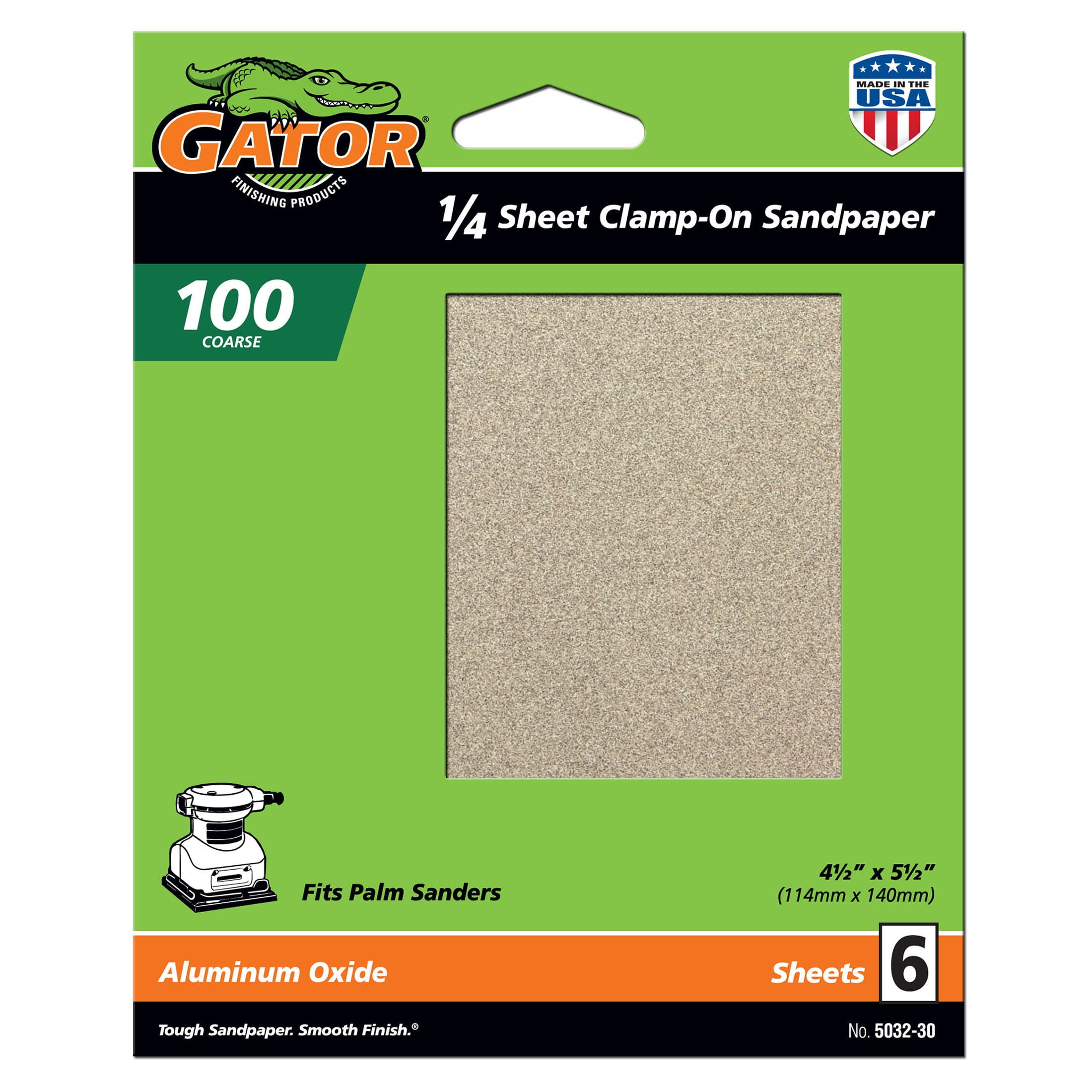 Gator ClampOn Aluminum Oxide 1/4 Sandpaper Sheets, 100Grit, 6Pack