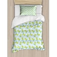 thumbnail image 1 of Gator Duvet Cover Set Twin Size, Continuous Sweet Cheerful Doodle of Surfing Happy Crocodile, 2 Piece Bedding Set with 1 Pillow Sham, Baby Blue Yellow Green Cadet Blue, by Ambesonne, 1 of 3