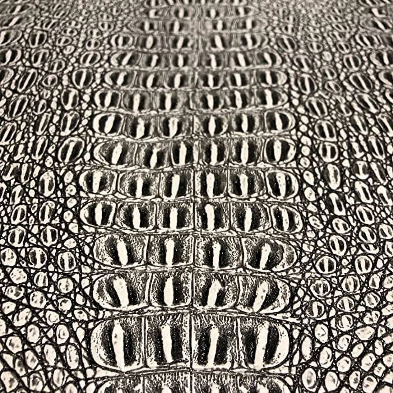 Gator Faux Leather, Soft Textured Crocodile Vinyl Fabric, Alligator Skin Embossed Upholstery And DIY Craft Pleather Sheets  Cut Continuously By The Yard (Black/White Print)