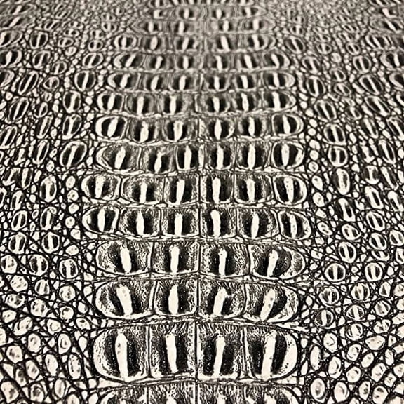 Gator Faux Leather, Soft Textured Crocodile Vinyl Fabric, Alligator Skin Embossed Upholstery And DIY Craft Pleather Sheets Cut Continuously By The Yard (Black/White Print)