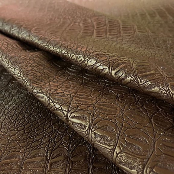 Gator Faux Leather, Soft Textured Crocodile Vinyl Fabric, Alligator Skin Embossed Upholstery And DIY Craft Pleather Sheets – Cut Continuously By The Yard (Copper Metallic)