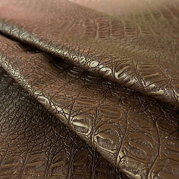 Gator Faux Leather, Soft Textured Crocodile Vinyl Fabric, Alligator Skin Embossed Upholstery And DIY Craft Pleather Sheets – Cut Continuously By The Yard (Copper Metallic)