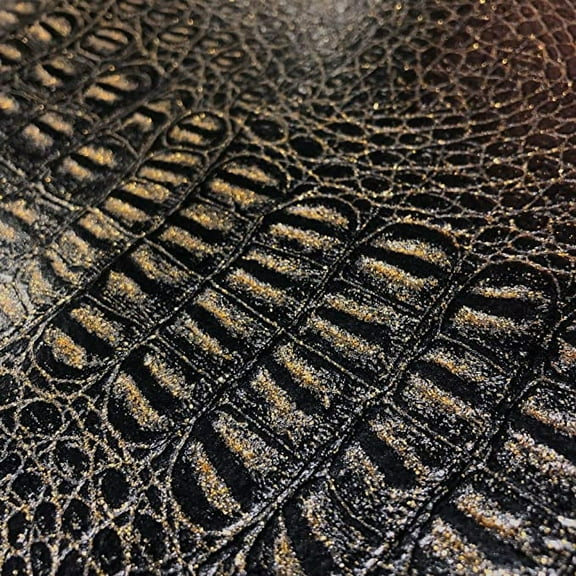 Gator Faux Leather, Soft Textured Crocodile Vinyl Fabric, Alligator Skin Embossed Upholstery And DIY Craft Pleather Sheets – Cut Continuously By The Yard (Gold Sparkle)