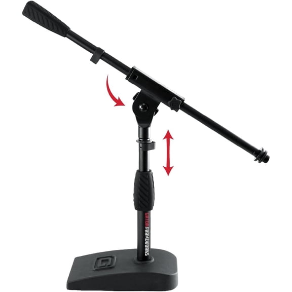 Gator Frameworks Short Weighted Base Desktop Microphone Stand with Boom arm, and Adjustable Height, Base Dimensions - 4.5" X 8" (GFW-MIC-0821)