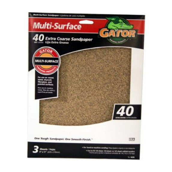 Gator Grit 4439 Sandpaper, Extra Coarse 40-Grit, 9 x 11-In., 3-Pk. - Quantity 10