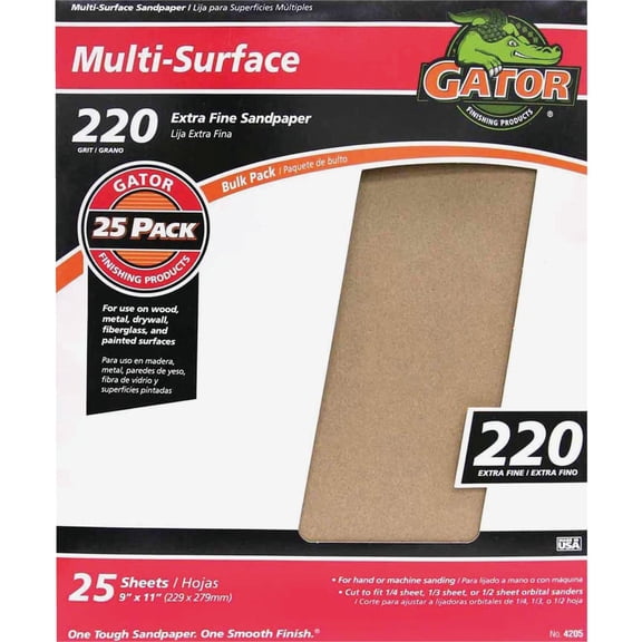 Gator Grit Sandpaper Sheets 220 Grit Extra Fine Oxide Aluminum